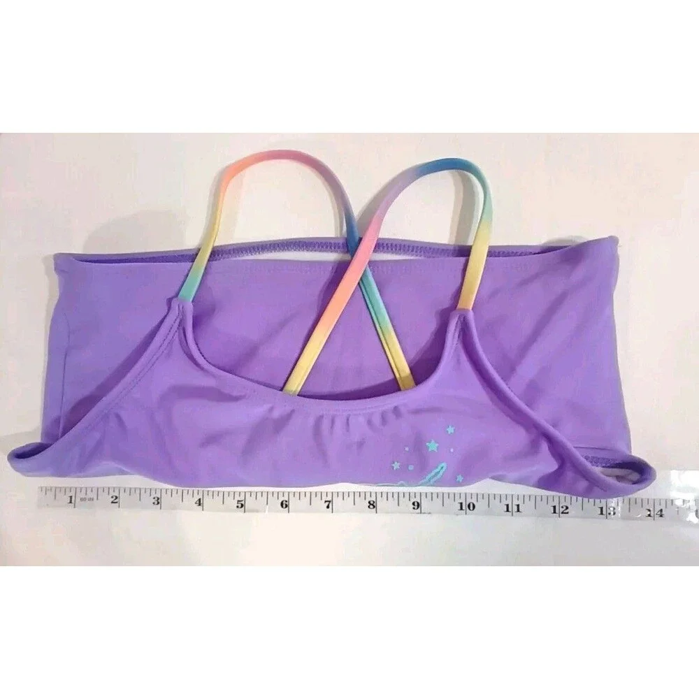 CAT & JACK GIRLS XL (14) PURPLE UNICORN SWIMSUIT TANKINI RAINBOW GRAPHIC FANTASY